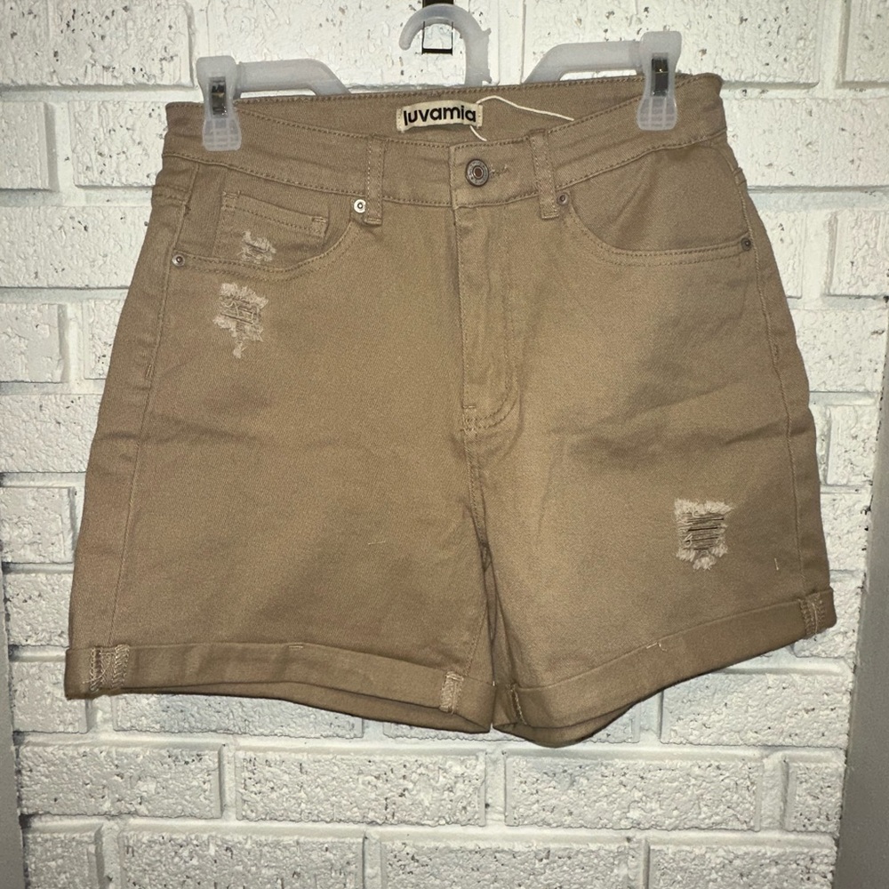 Women's Tan Distressed Jean Shorts